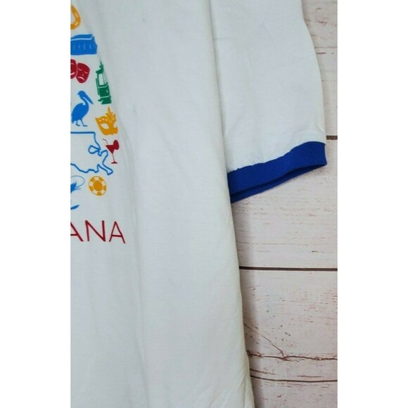 Unisex White Blue Ringer Large Louisiana Graphic Icon Collection T Shirt - Picture 5 of 8